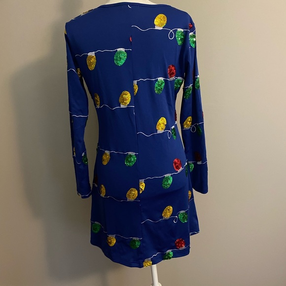 Tipsy Elves Christmas Holiday Lights dress like new navy-gold,green, red sequin - Picture 6 of 7